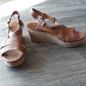 Coclico $325 Black Leather Cork Wedge Heels Sz 